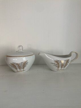 Fukagawa | Gold Bamboo Porcelain Sugar Bowl & Creamer